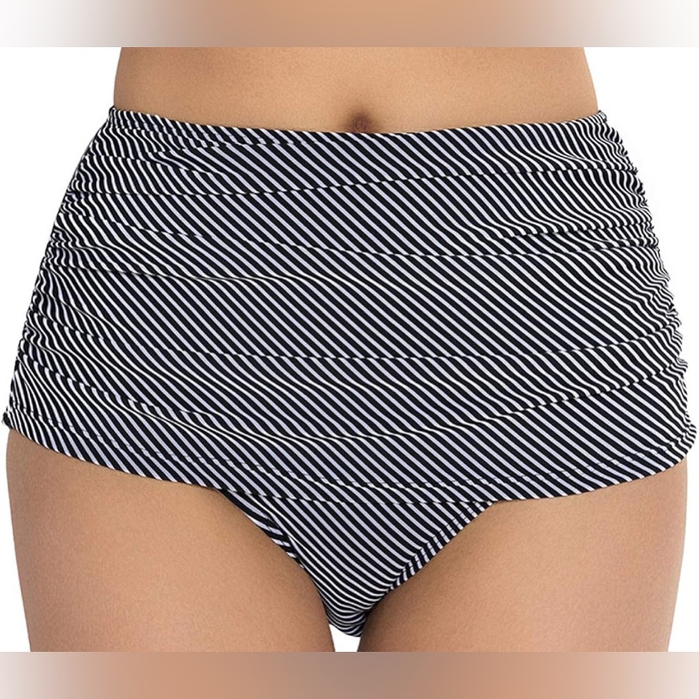 COCOPEAR Women's High Waist Bikini Black Striped Tankinis Swimsuits size Medium